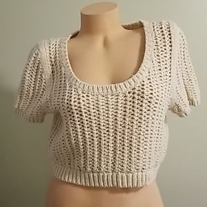Free People Cropped Oatmeal Short Sleeve Sweater L